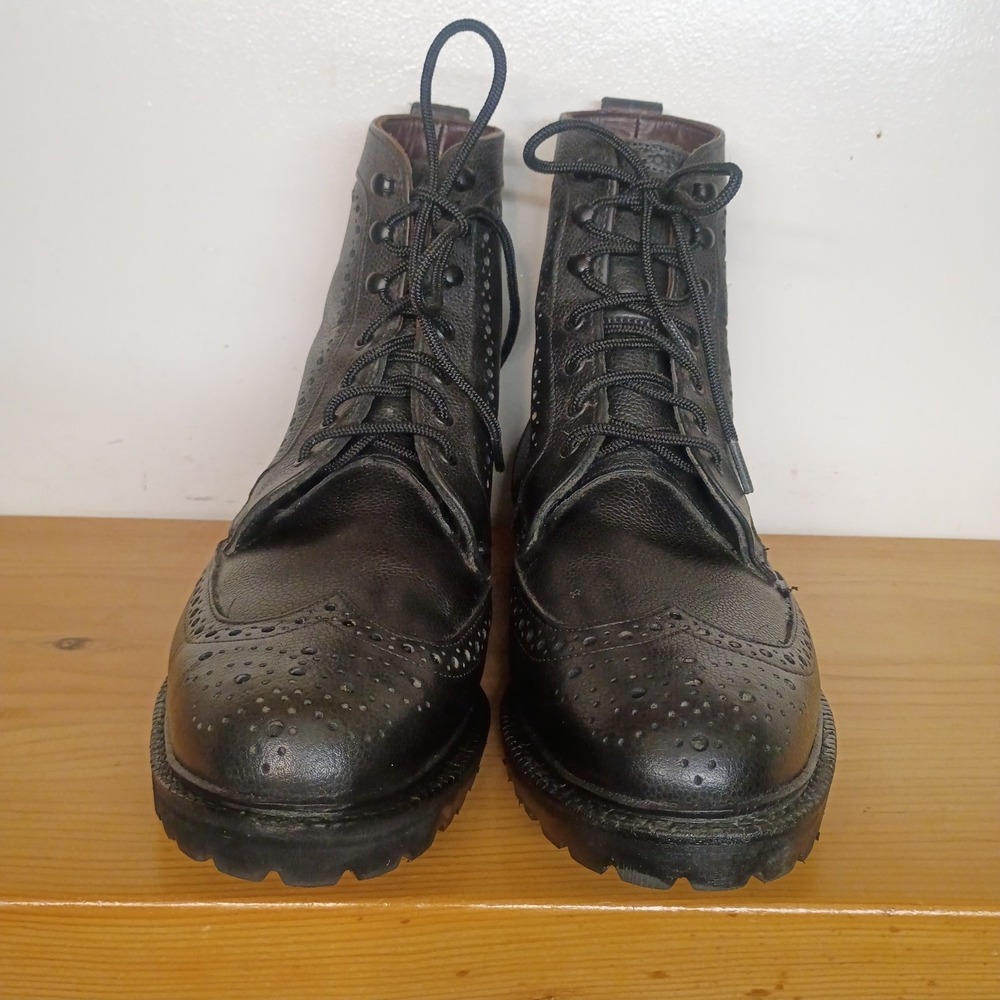 Allen Edmonds Long Branch Black Pebbled Leather Wingtip Boots Men's 10 D Vibram - Picture 5 of 15
